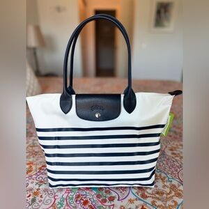 “RARE* Longchamp Le Pliage Striped Tote